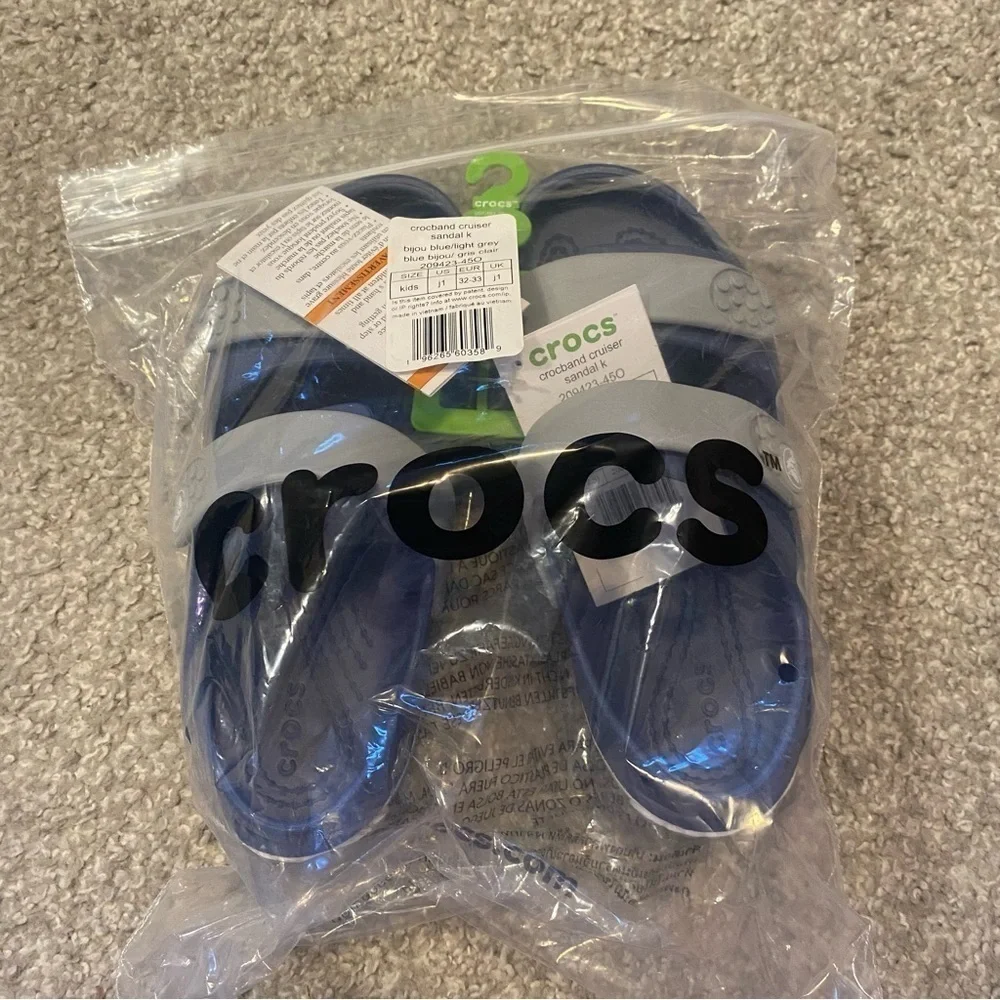 Crocs Crocband Sandals NEW Sz 1 Blue Gray Open Toe Youth Kids